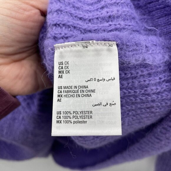 On 34th Womens Plus Size 0X Chunky-Knit Crewneck Sweater Bright Iris Purple 160 - Picture 7 of 7